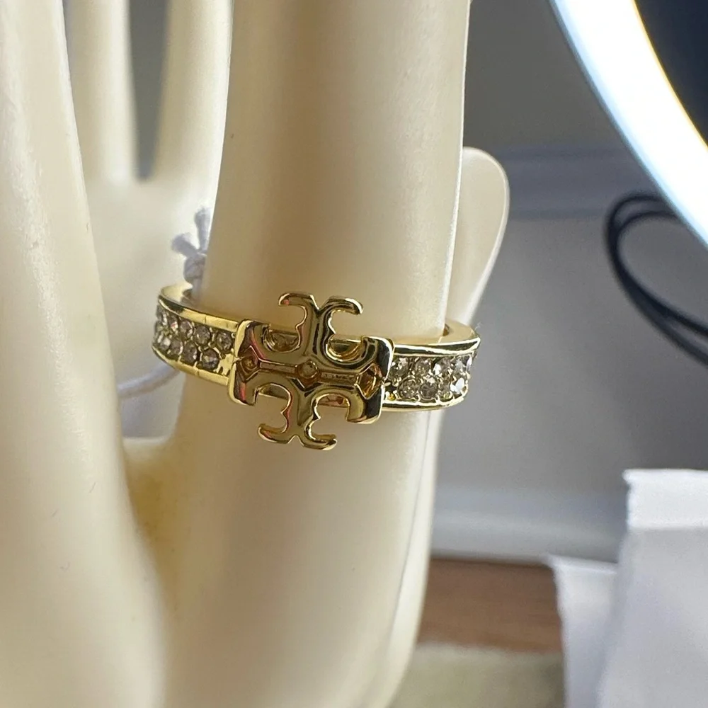 Tory Burch Gold Crystal-Embellished Ring